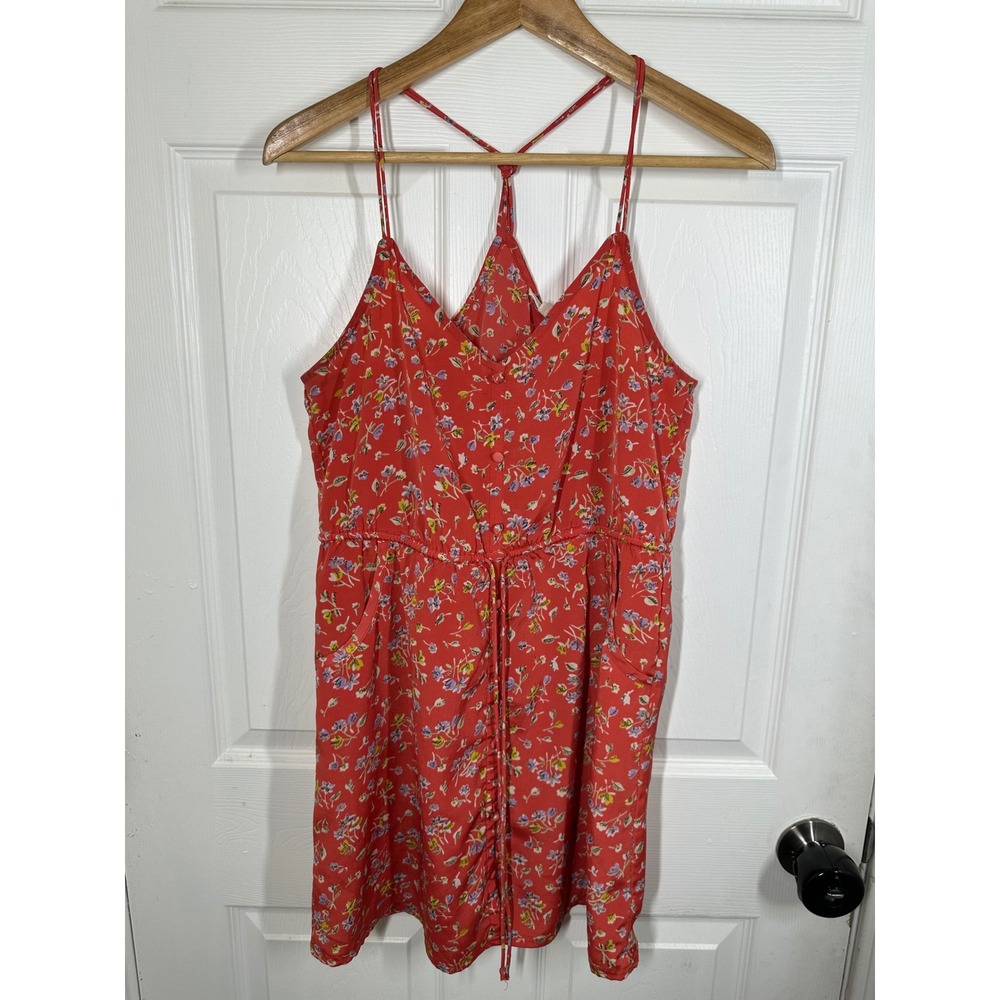 American Eagle Dress Womens 2 Red Floral Mini Racerback Drawstring‎ Pockets 7310